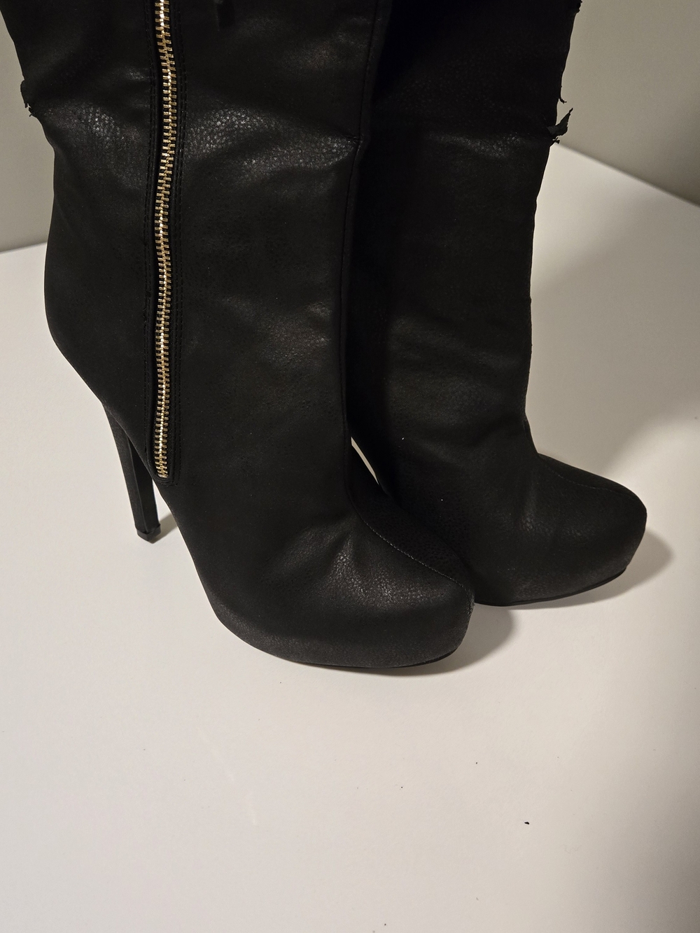 Ballantine Black Over-the-Knee Platform Stiletto Boots with Gold Zip - Picture 15 of 16